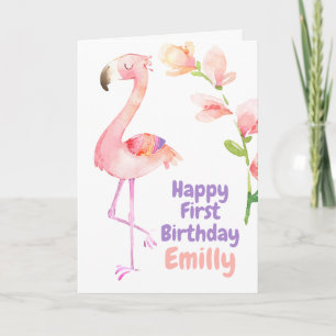Flamingo Erster Geburtstag Happy 1. Geburtstagskar Karte