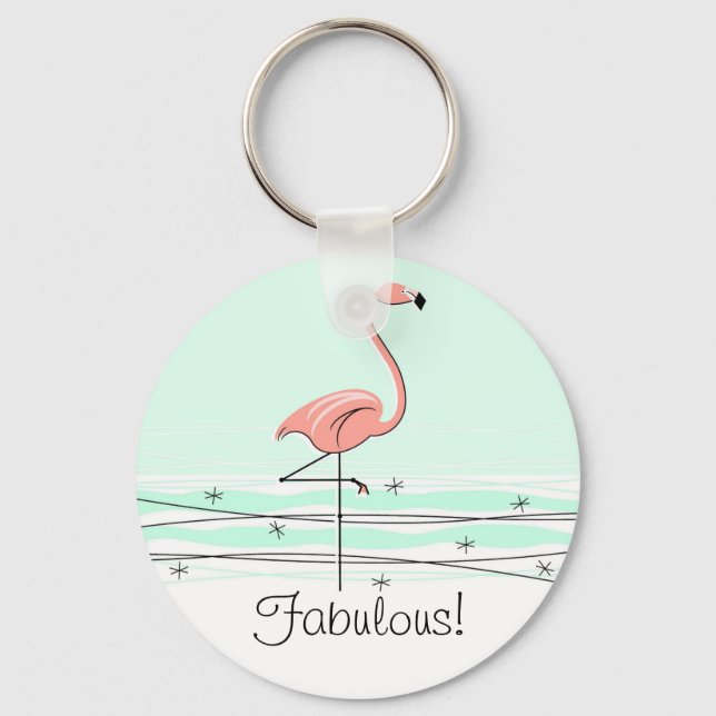 Flamingo 'Fabulous' Schlüsselkette grün Schlüsselanhänger (Vorderseite)