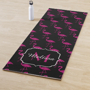 Flamingo falscher Glitter funkelt schwarzes Monogr Yogamatte