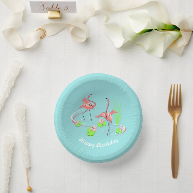 Flamingo Fandango Duo 2 Happy Birthday Pappteller (Hochzeit)