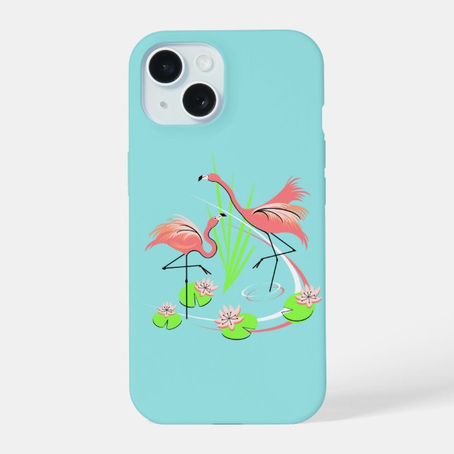 Flamingo Fandango Duo iPhone Case 15 Hülle (Rückseite)