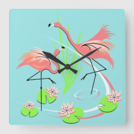 Flamingo Fandango Duo Taktquadrat Quadratische Wanduhr