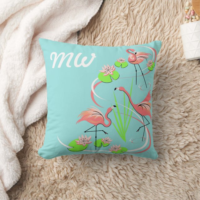 Flamingo Fandango Trio Monogramm Wurfkissen Kissen (Decke)