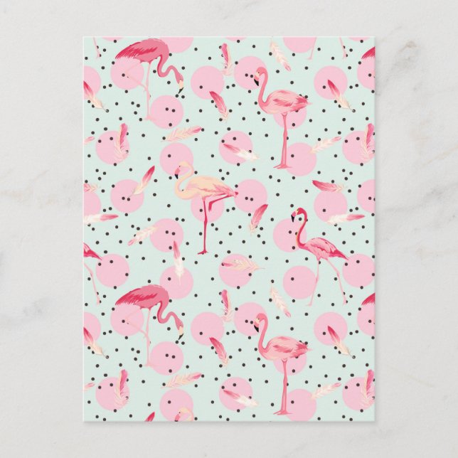 Flamingo Feathers on Polka Dots 2 Postkarte (Vorderseite)