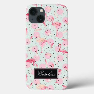 Flamingo Feathers on Polka Dots   Name hinzufügen Case-Mate iPhone Hülle
