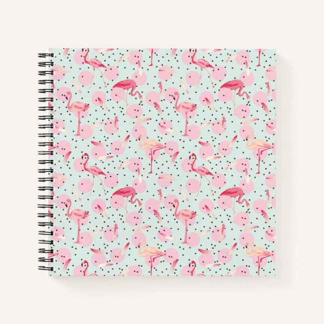 Flamingo Feathers on Polka Dots Notizbuch (Vorderseite)