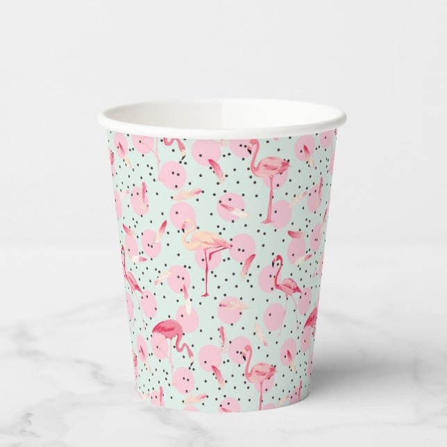 Flamingo Feathers on Polka Dots Pappbecher (Links)