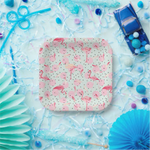 Flamingo Feathers on Polka Dots Pappteller