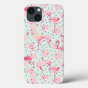 Flamingo-Federn auf Polka-Punkten iPhone 13 Hülle