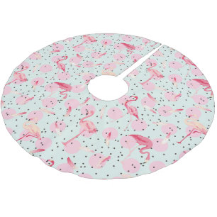 Flamingo-Federn auf Polka-Punkten Polyester Weihnachtsbaumdecke