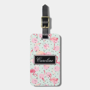 Flamingo-Federn auf Tupfen Gepäckanhänger