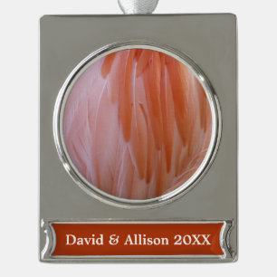 Flamingo Federn in Rosa-Tönen Banner-Ornament Silber