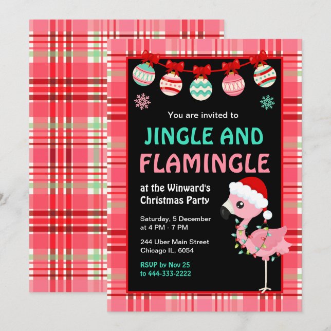 Flamingo-Feiertags-Weihnachtsfeier Einladung (Vorne/Hinten)