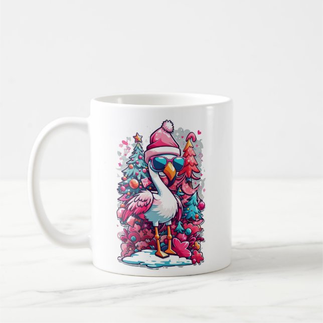 Flamingo Festivals Weihnachtsmannmütze und Brillen Kaffeetasse (Links)