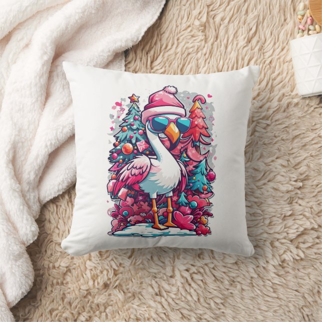 Flamingo Festivals Weihnachtsmannmütze und Brillen Kissen (Decke)