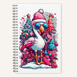 Flamingo Festivals Weihnachtsmannmütze und Brillen Notizbuch