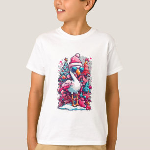 Flamingo Festivals Weihnachtsmannmütze und Brillen T-Shirt