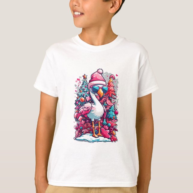 Flamingo Festivals Weihnachtsmannmütze und Brillen T-Shirt (Vorderseite)