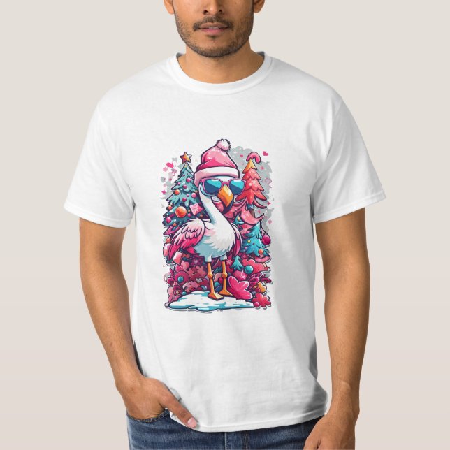 Flamingo Festivals Weihnachtsmannmütze und Brillen T-Shirt (Vorderseite)