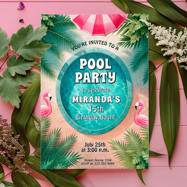 Flamingo Fiesta Pool Party Geburtstag Einladung (Von Creator hochgeladen)