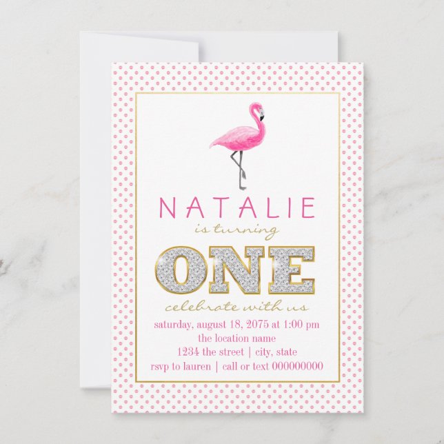 Flamingo First Birthday Party Einladung (Vorderseite)