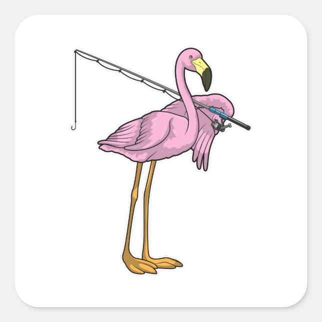 Flamingo Fishing Fisher Quadratischer Aufkleber (Vorderseite)