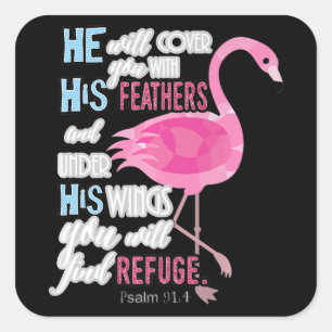 Flamingo   Flamingo Christlich Psalm 91 Bibelverse Quadratischer Aufkleber