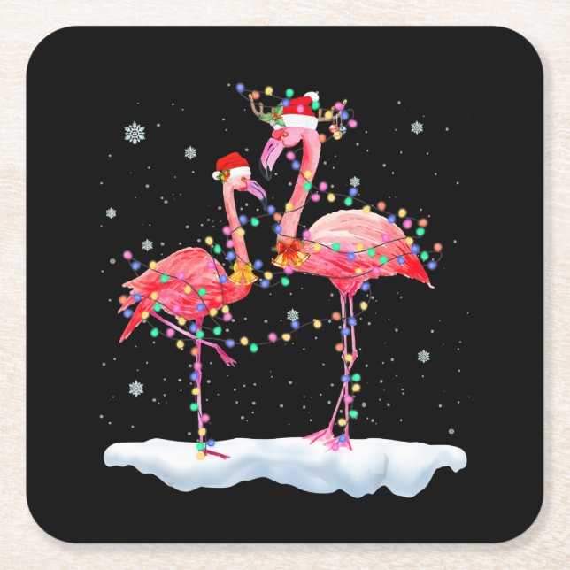 Flamingo | Flamingo Christmas Tree Weihnachtsmannm Rechteckiger Pappuntersetzer (Vorderseite)