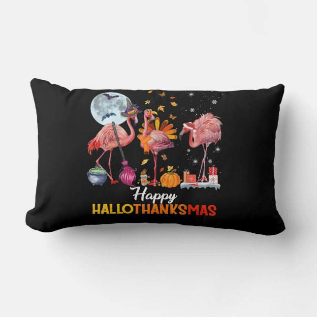 Flamingo|Flamingo Erntedank Halloween Lendenkissen (Vorderseite)