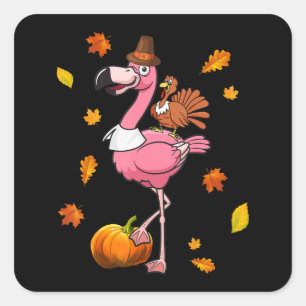 Flamingo   Flamingo Erntedank Halloween Quadratischer Aufkleber