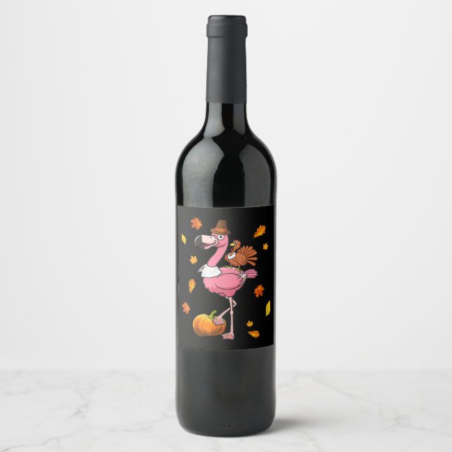 Flamingo | Flamingo Erntedank Halloween Weinetikett (Vorderseite)