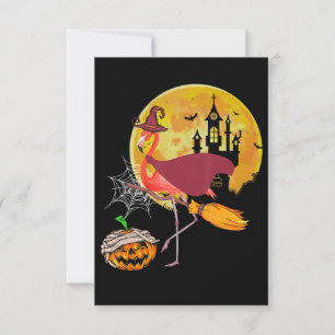 Flamingo Flamingo Riding Broom Pumpkin Halloween RSVP Karte