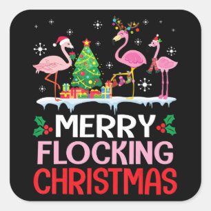 Flamingo Flamingo Weihnachten tanzt auf Schnee Quadratischer Aufkleber