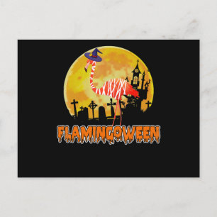 Flamingo Flamingoween   Funny Witch Halloween Ankündigungspostkarte