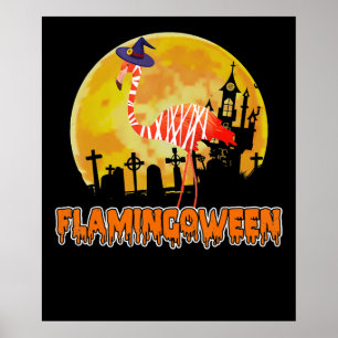 Flamingo Flamingoween   Funny Witch Halloween Poster