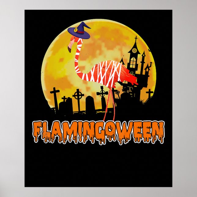 Flamingo Flamingoween | Funny Witch Halloween Poster (Vorne)