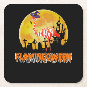 Flamingo Flamingoween Funny Witch Halloween Rechteckiger Pappuntersetzer
