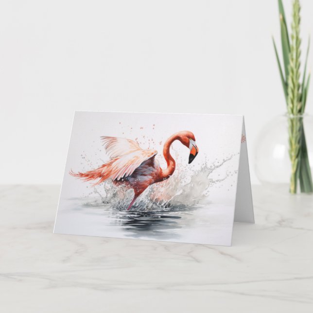 Flamingo fliegt aus dem Wasser Karte (Vorderseite)