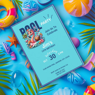 Flamingo Floating in Pool Geburtstagsparty Einladung