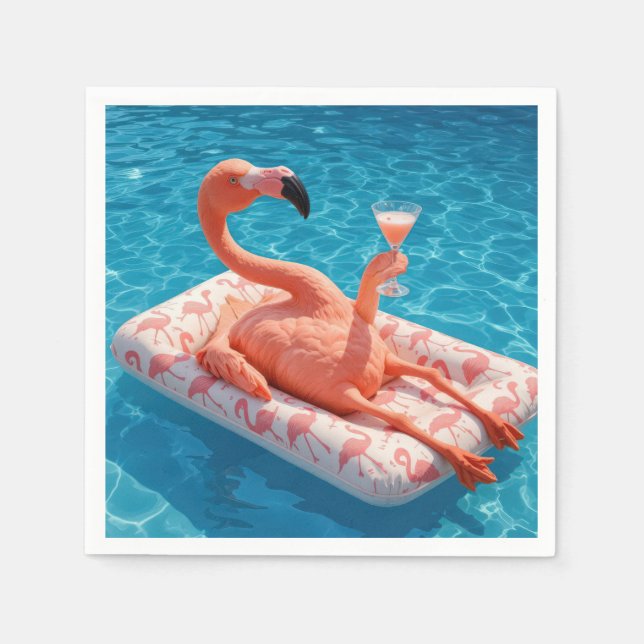 Flamingo Floating With a Cocktail In a Pool Serviette (Vorderseite)