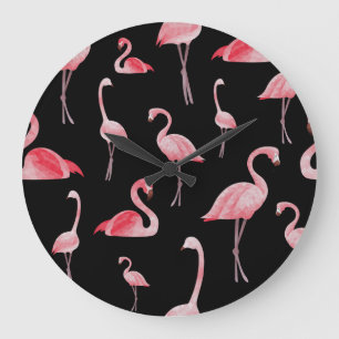 Flamingo Flock: Vintages Nahtloses Design Große Wanduhr