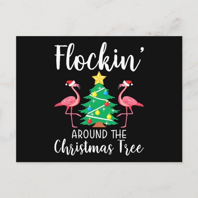 Flamingo | Flockin rund um den Weihnachtsbaum Flam Einladungspostkarte (Vorderseite)