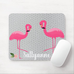 FLAMINGO FLORAL KUSTOMIZABLE SILVER GRAY LEOPARD MOUSEPAD