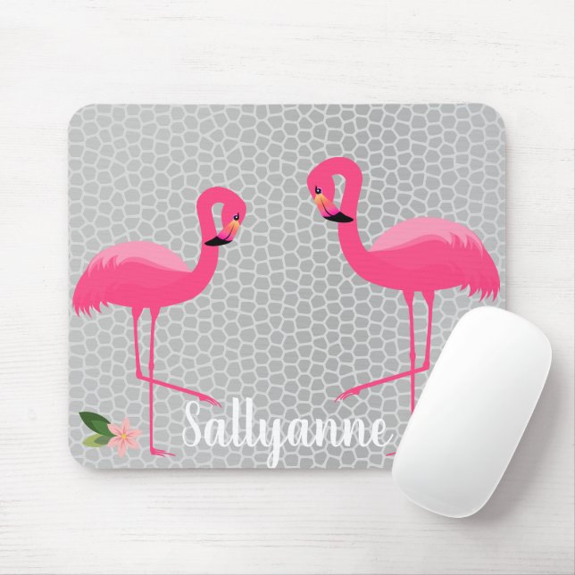 FLAMINGO FLORAL KUSTOMIZABLE SILVER GRAY LEOPARD MOUSEPAD (Mit Mouse)