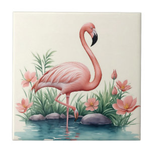 Flamingo Floral Pink Bird Fliese