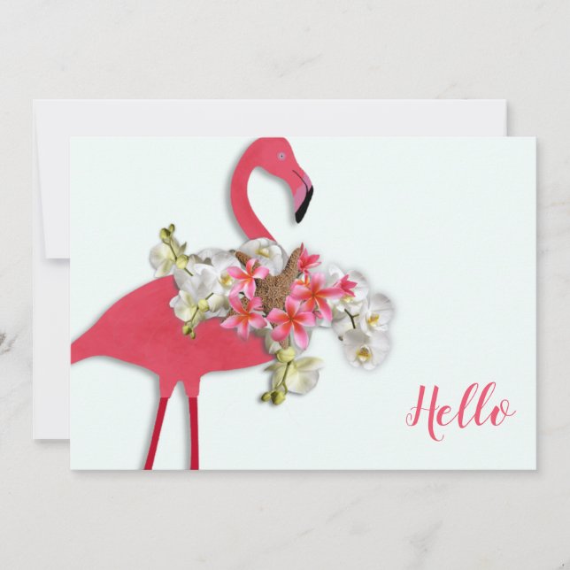 Flamingo Floral Wreath Hello Blank Mitteilungskarte (Vorderseite)