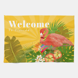 Flamingo Florida Willkommen Gelb Orange Geschirrtuch