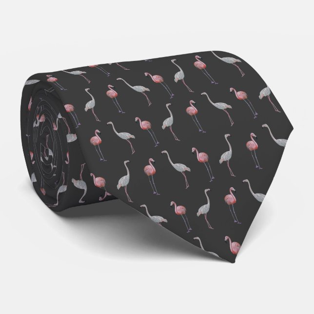 Flamingo Frenzy Krawatte Doppelseitendruck (dunkel (Gerollt)