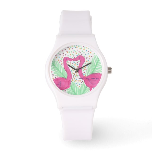 Flamingo Fun Print Wrist Watch Armbanduhr (Vorderseite)