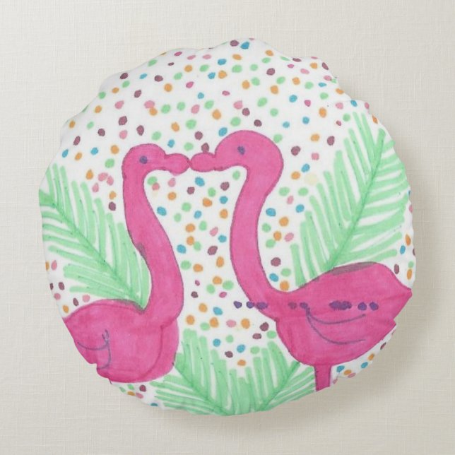 Flamingo Fun tropisches Muster Rundes Kissen (Rückseite)